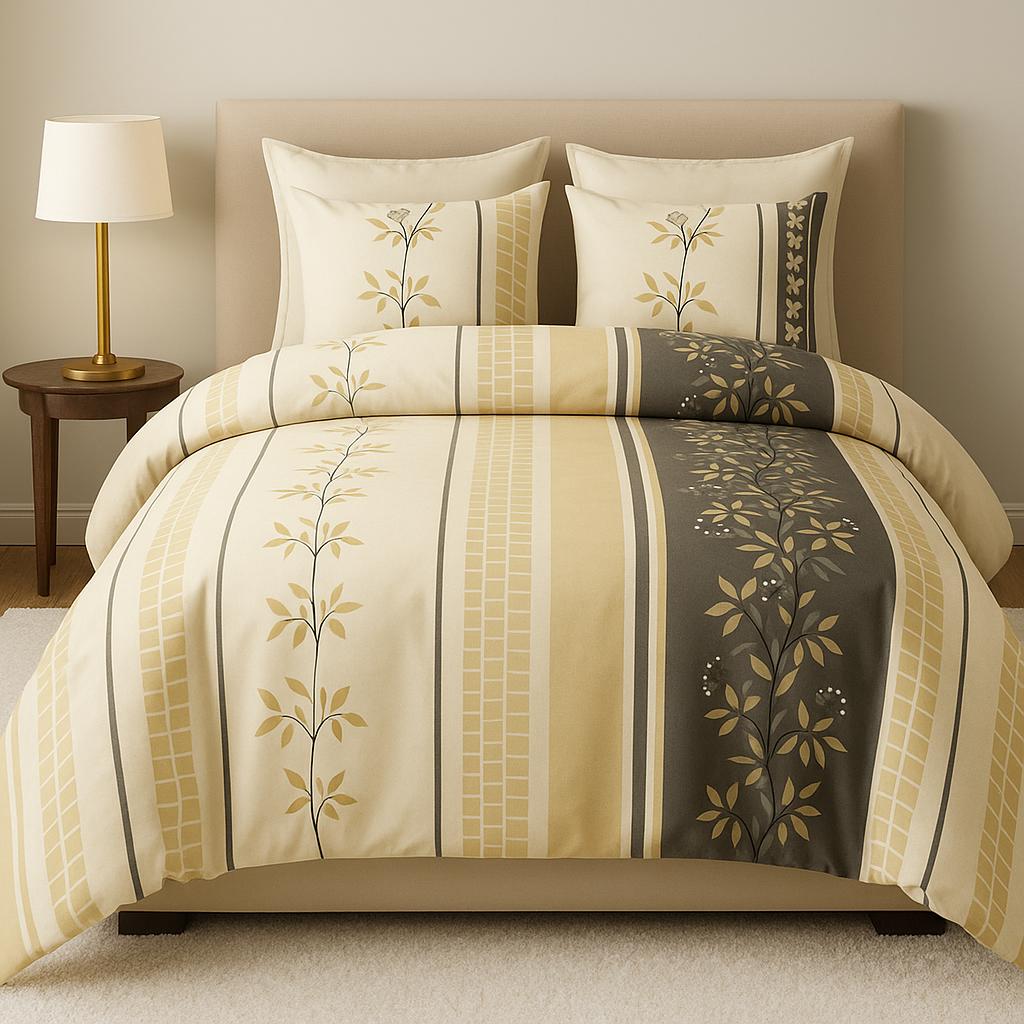 Elegant Beige Floral Stripe Bedding Set – King Size