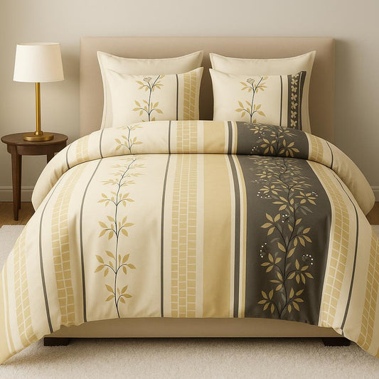 Elegant Beige Floral Stripe Bedding Set – King Size