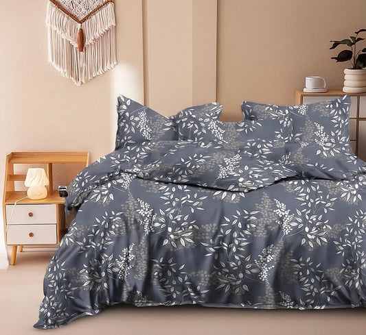 Slate Blue Floral Print Bedding Set